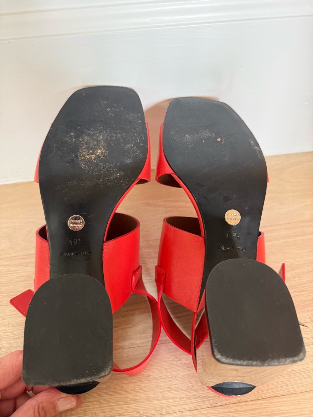 Orange Proenza Schouler Block Heel Sandals with Silver Heels - Picture 3 of 5